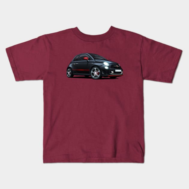 Abarth 595 Competizione Black - Illustration Kids T-Shirt by Mario Ramos Rally Art